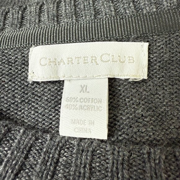 Charter Club Women’s Pug Dog Knit Sweater Sz XL Cotton Blend Gray Long Sleeves - Picture 4 of 9